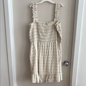 Madewell Cream and Navy Smocked Dress